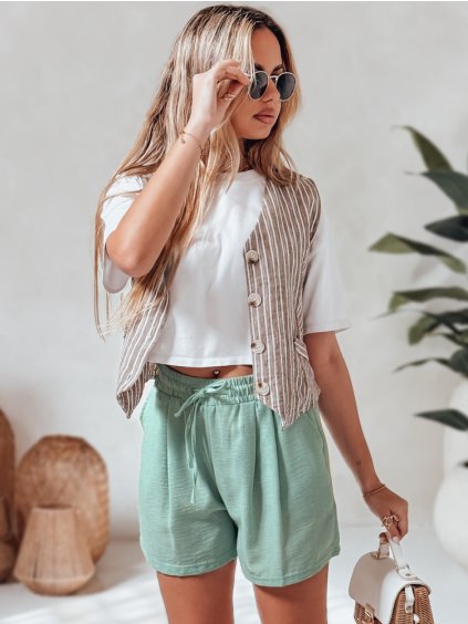 Svetlozelené dámske látkové šortky so zaväzovaním RELAX TIME