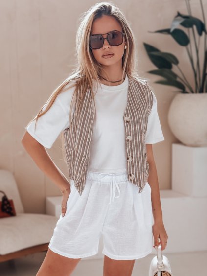 Biele dámske látkové šortky so zaväzovaním RELAX TIME