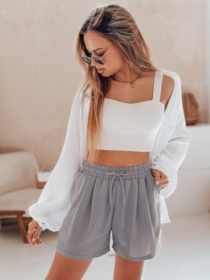 Sivé dámske látkové šortky so zaväzovaním RELAX TIME