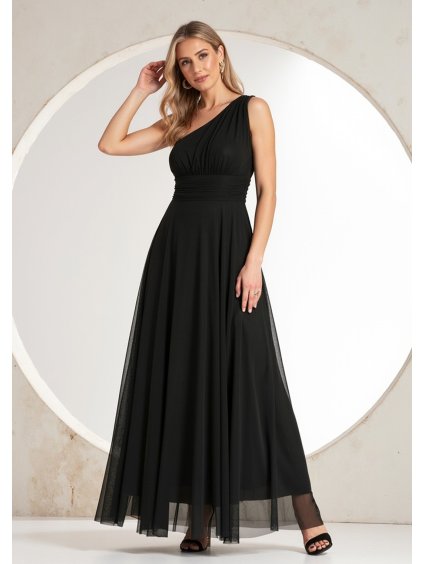 Čierne dámske dlhé šaty so širokým ramienkom