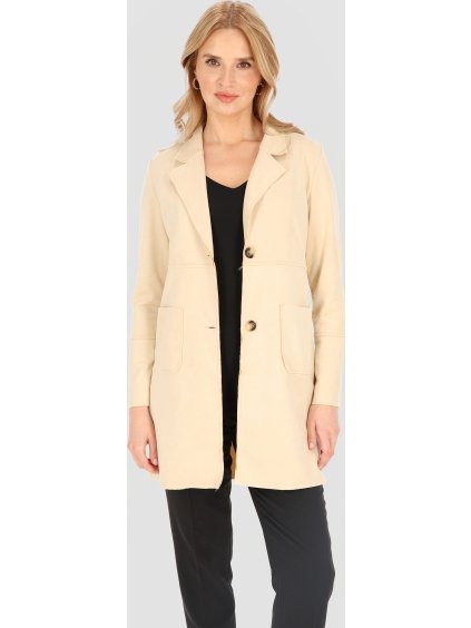 Béžový dámsky elegantný krátky kabát s vreckami