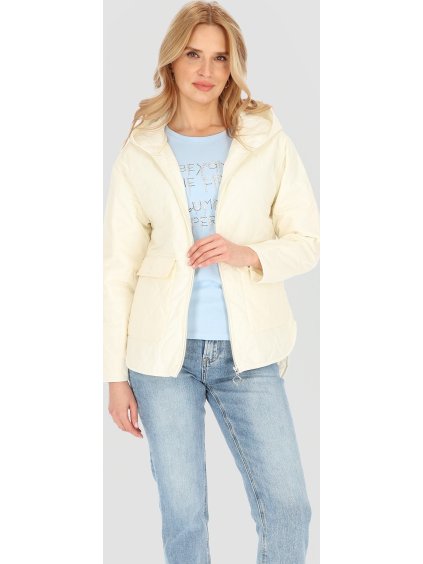 Smotanová dámska ľahká prešívaná bunda s kapucňou