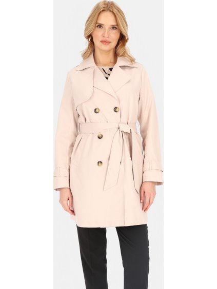 Pastelovo ružový dámsky dvojradový kabát s opaskom