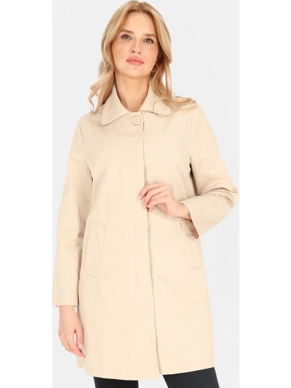 Svetlobéžový dámsky jednoradový kabát s golierom