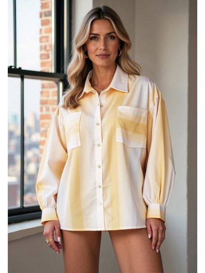 Svetložltá dámska košeľa s jemným pruhovaným vzorom
