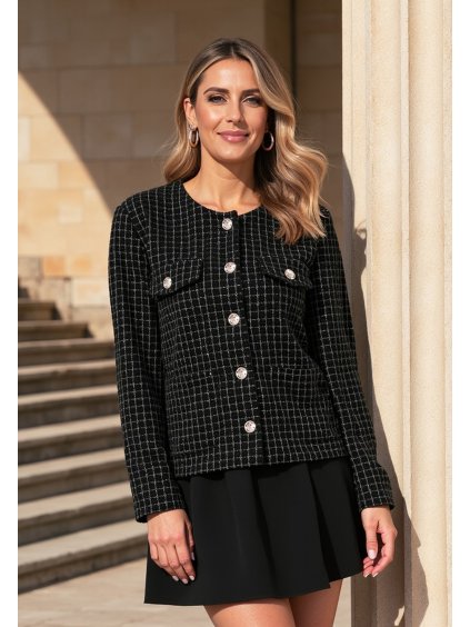 Čierny dámsky kockovaný blejzer