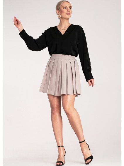 Béžová dámska plisovaná mini sukňa