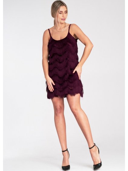 Vínové šaty s ozdobnými strapcami