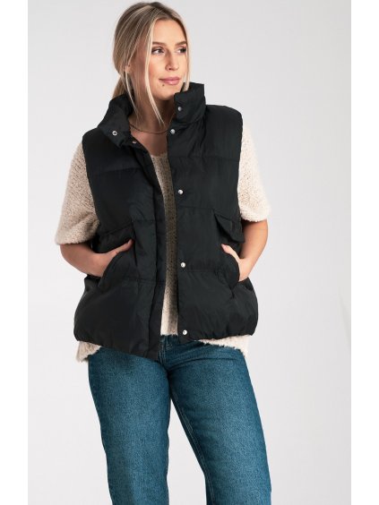 Čierna dámska prešívaná vesta s vreckami