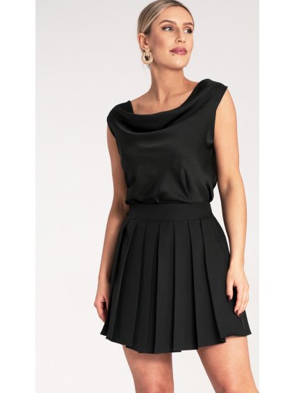 Čierna dámska saténová blúzka so širokými ramienkami