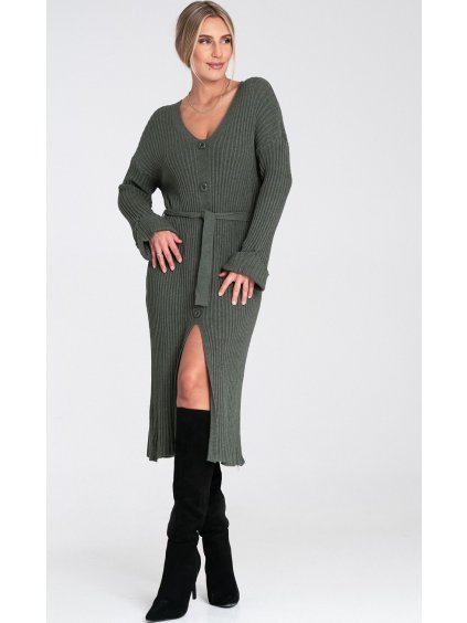 Olivovo zelené dámske pletené šaty s viskózou