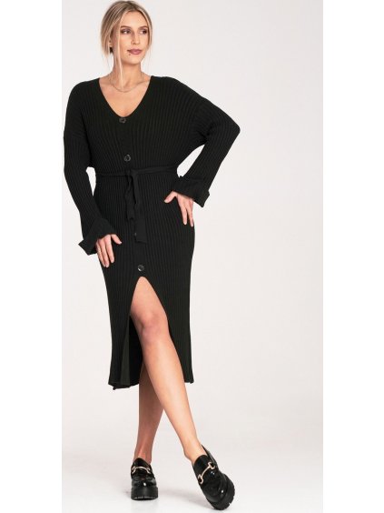 Čierne dámske pletené šaty s viskózou
