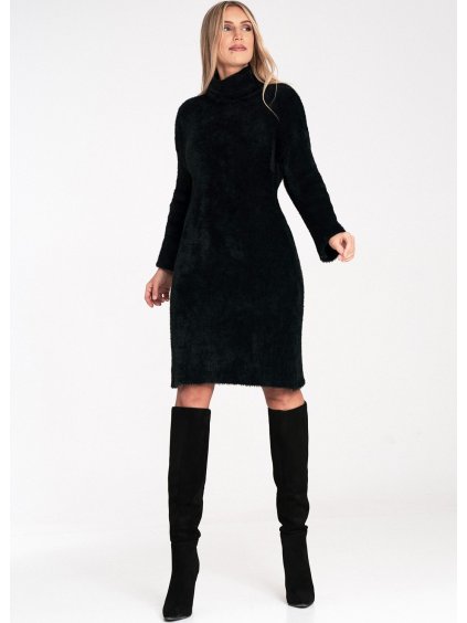 Čierne dámske svetrové šaty s rolákom