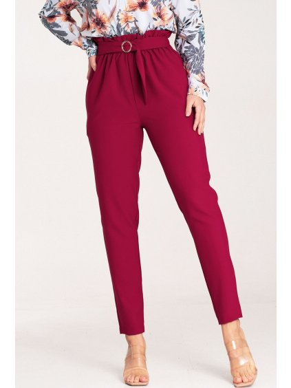 Dámske vínové elegantné nohavice s pásikom