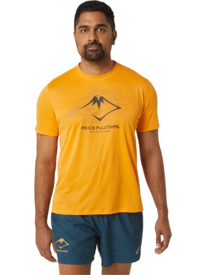 Horčicové funkčné tričko ASICS Fujitrail Logo SS Top (Veľkosť L)