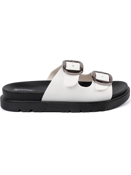 Biele dámske nazuváky so striebornými prackami