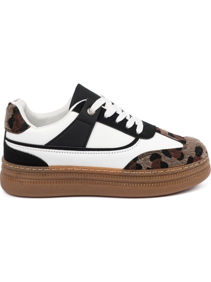 Dámske čierno-biele sneakersy s leopardími vsadkami