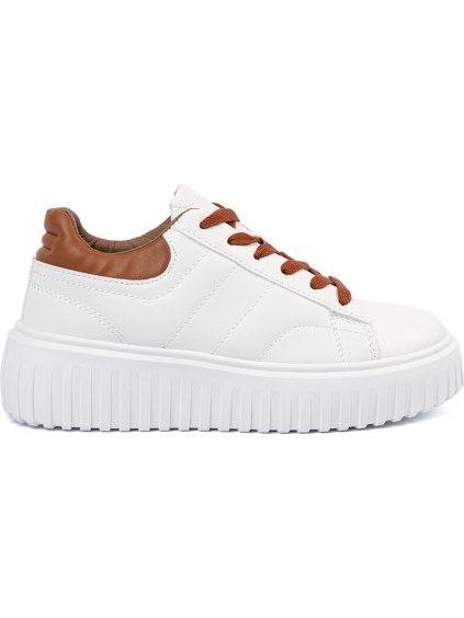Biele dámske tenisky na platforme s hnedými detailmi