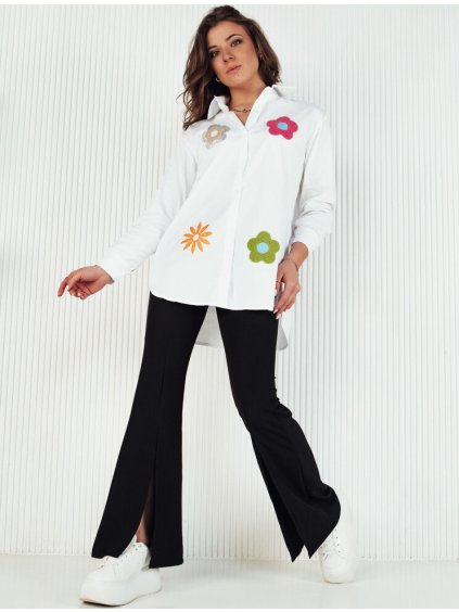 Biela asymetrická košeľa s nášivkami kvetín FLIADO