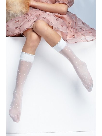 Biele dievčenské silonkové podkolienky s bodkami YOCLUB 20 deň