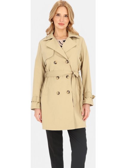 Svetlobéžový dámsky dvojradový kabát s opaskom