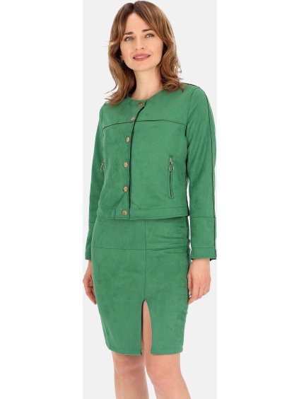Zelená dámska krátka semišová bunda so zlatými cvočkami