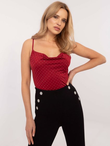 Vínové dámske elegantné tielko s kamienkami