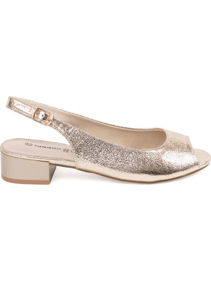 Zlaté dámske sandále na nízkom podpätku, podpätok 4 cm