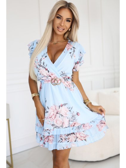 Kvetované šaty s opaskom a krátkym rukávom PATRIZIA