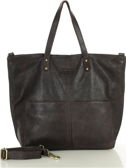 MARCO MAZZINI Tmavo hnedá dámska shopper kabelka z ťavie kože