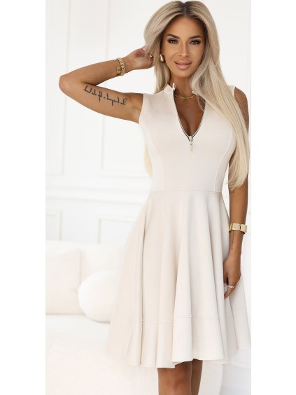 Dámske béžové šaty s predným zipsom