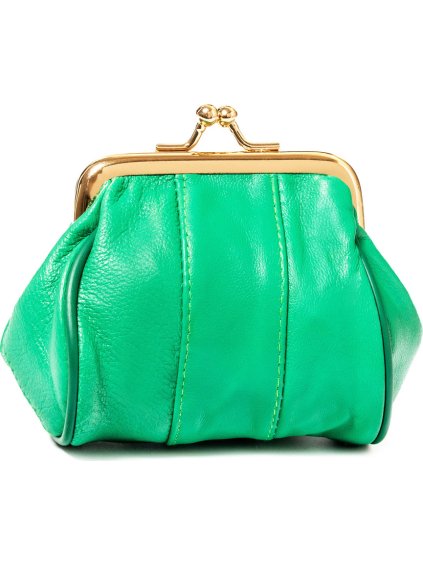 Štýlová malá zelená kožená peňaženka s retro sponou N084