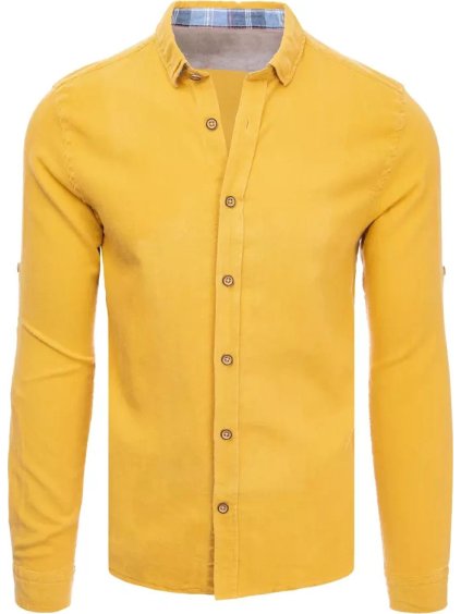 Horčicová pánska bavlnená košeľa s dlhým rukávom