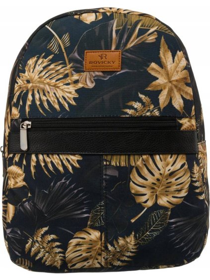 Tmavomodrý mestský batoh so vzorom zlatých listov Rovicky