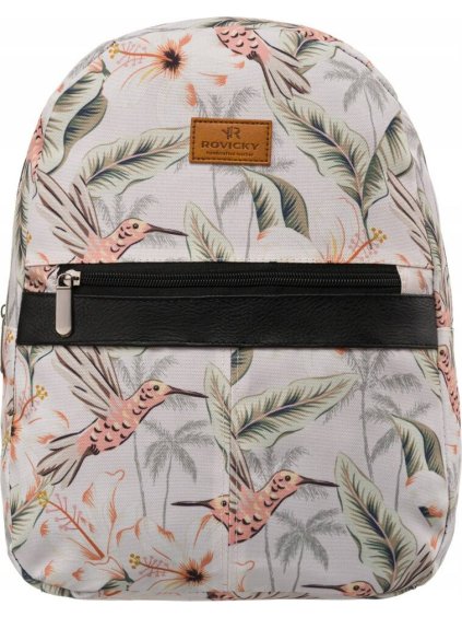 Mestský batoh so vzorom vtáčikov a listov Rovicky
