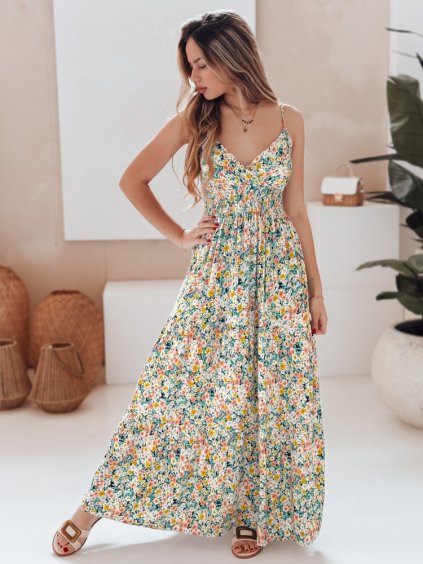 Zeleno-žlté dámske kvetované maxi šaty FLORALUSH (Veľkosť M/L)