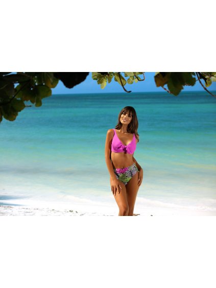 Ružovo-vzorované plavky s vysokým pásom Adeline