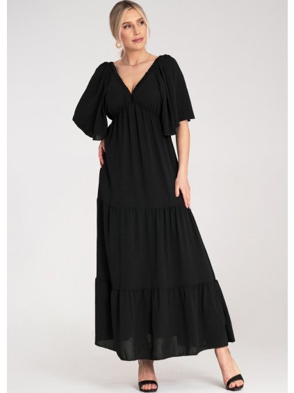 Čierne maxi šaty so zaväzovaním na chrbte