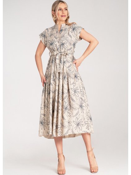 Smotanové dámske kvetované šaty s viskózou