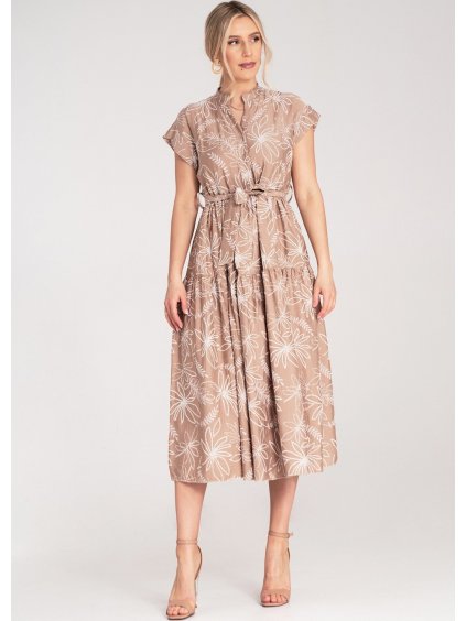 Béžové dámske kvetované šaty s viskózou