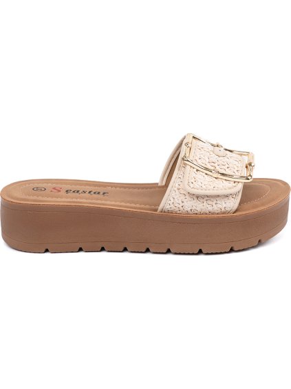 Svetlobéžové dámske nazuváky zdobené zlatou prackou