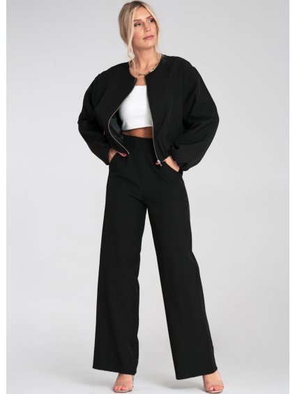 Čierne dámske široké nohavice s elastickým pásom