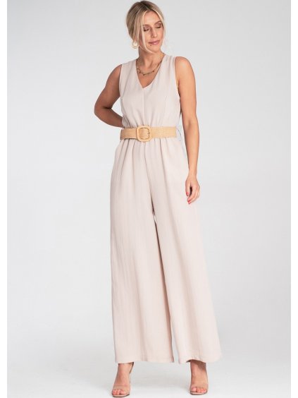 Béžový dámsky elegantný overal z viskózy