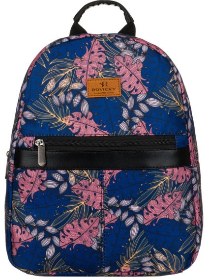 Rovicky Tmavomodrý dámsky štýlový batoh s rastlinným vzorom