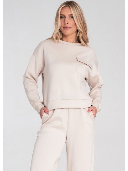 Béžová dámska viskózová mikina s vreckom na hrudi