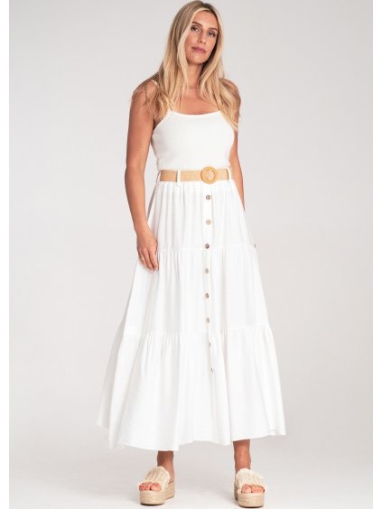 Biela dámska viskózová midi sukňa z textúrovanej látky