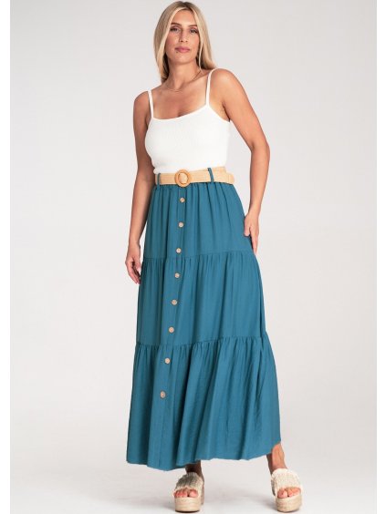 Modrá dámska viskózová midi sukňa z textúrovanej látky