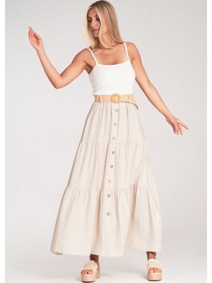 Béžová dámska viskózová midi sukňa z textúrovanej látky