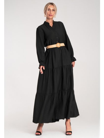 Čierne viskózové maxi šaty so stojačikom