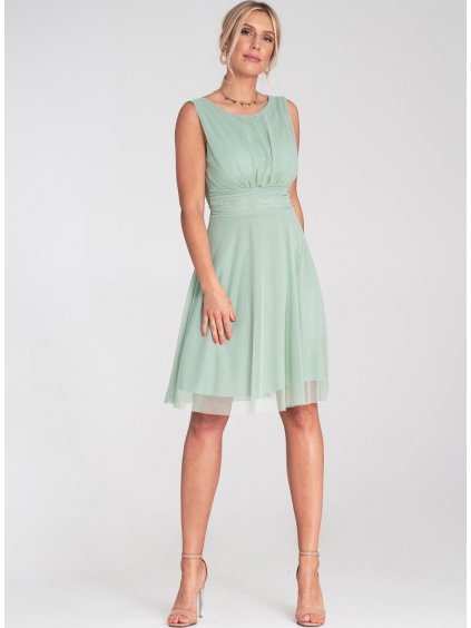Mintové tylové mini šaty bez rukávov